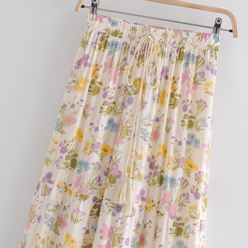 boho Pink floral print ruffle hem maxi skirt gypsy - Picture 7 of 9
